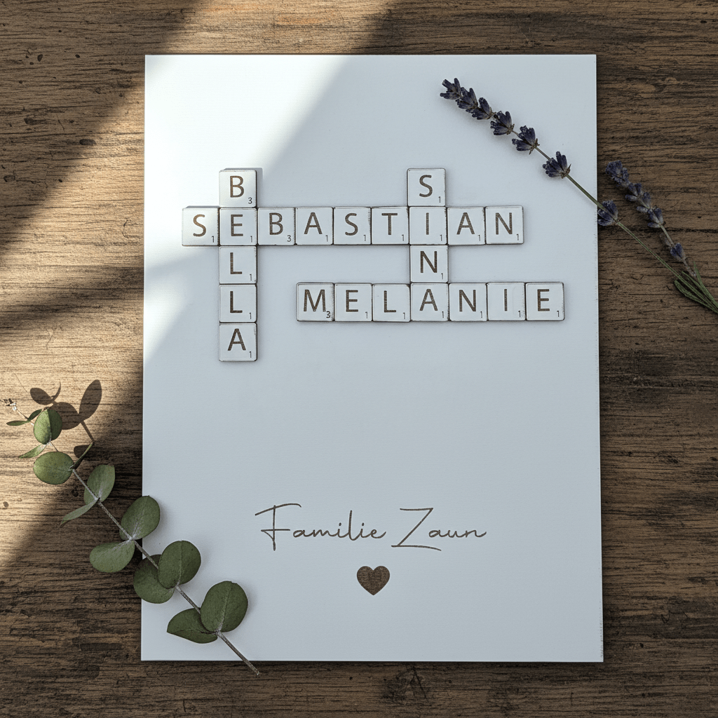Scrabble Geschenk Familie aus Holz personalisiert – Aufbewahrungsbeutel