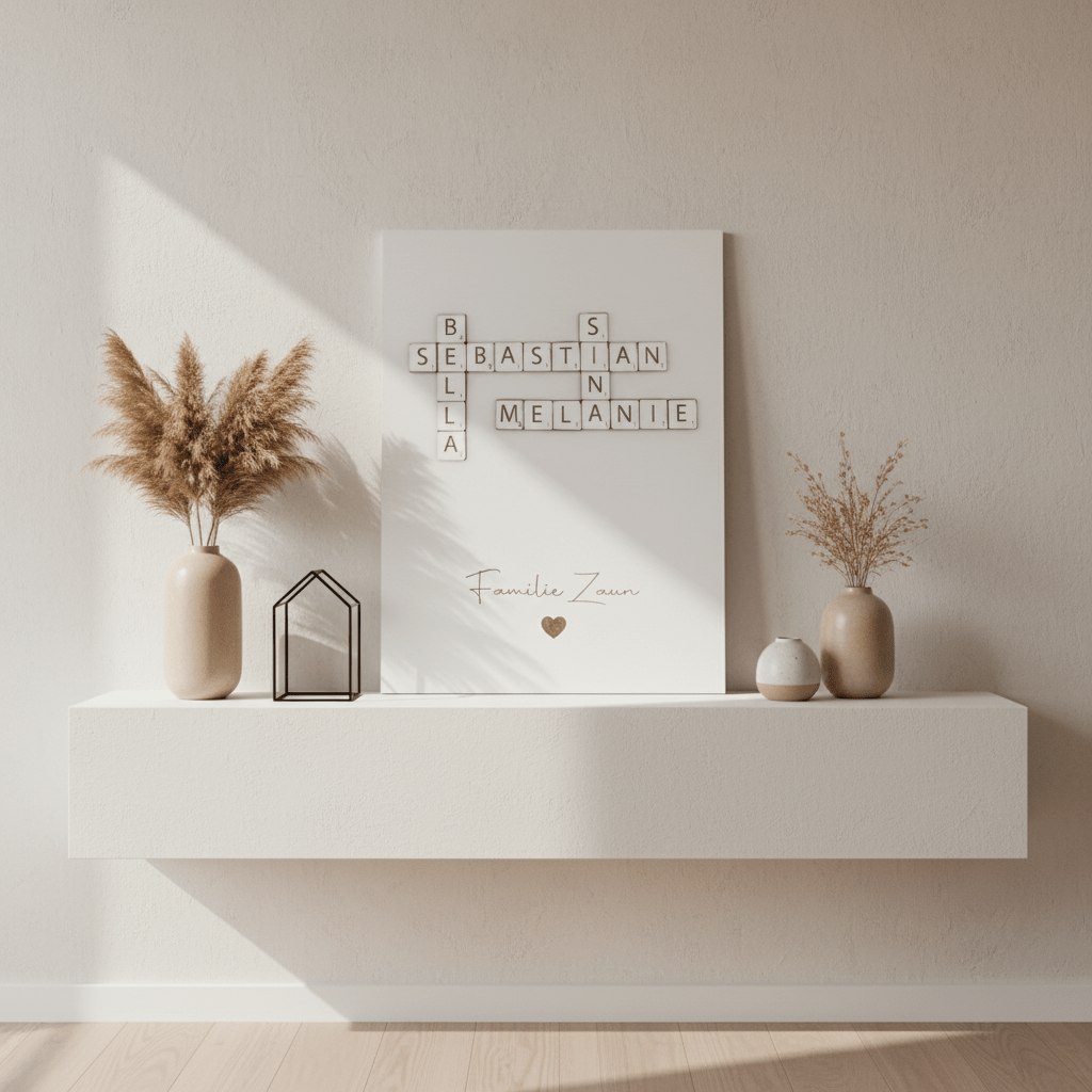 Scrabble Geschenk Familie aus Holz personalisiert – Gesamtansicht aller Spielsteine