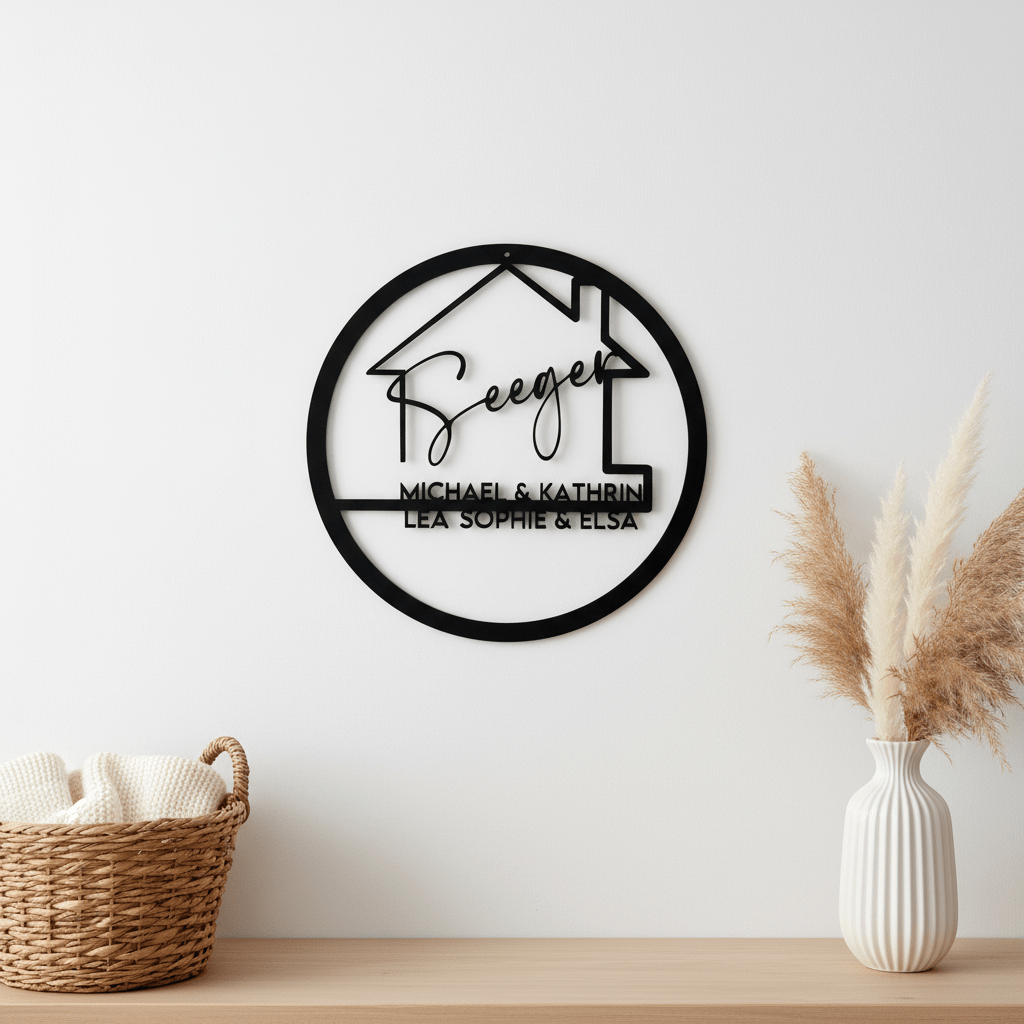 Familienschild aus Holz personalisiert | Türkranz & Wanddeko für Zuhause - LaserArt Germany