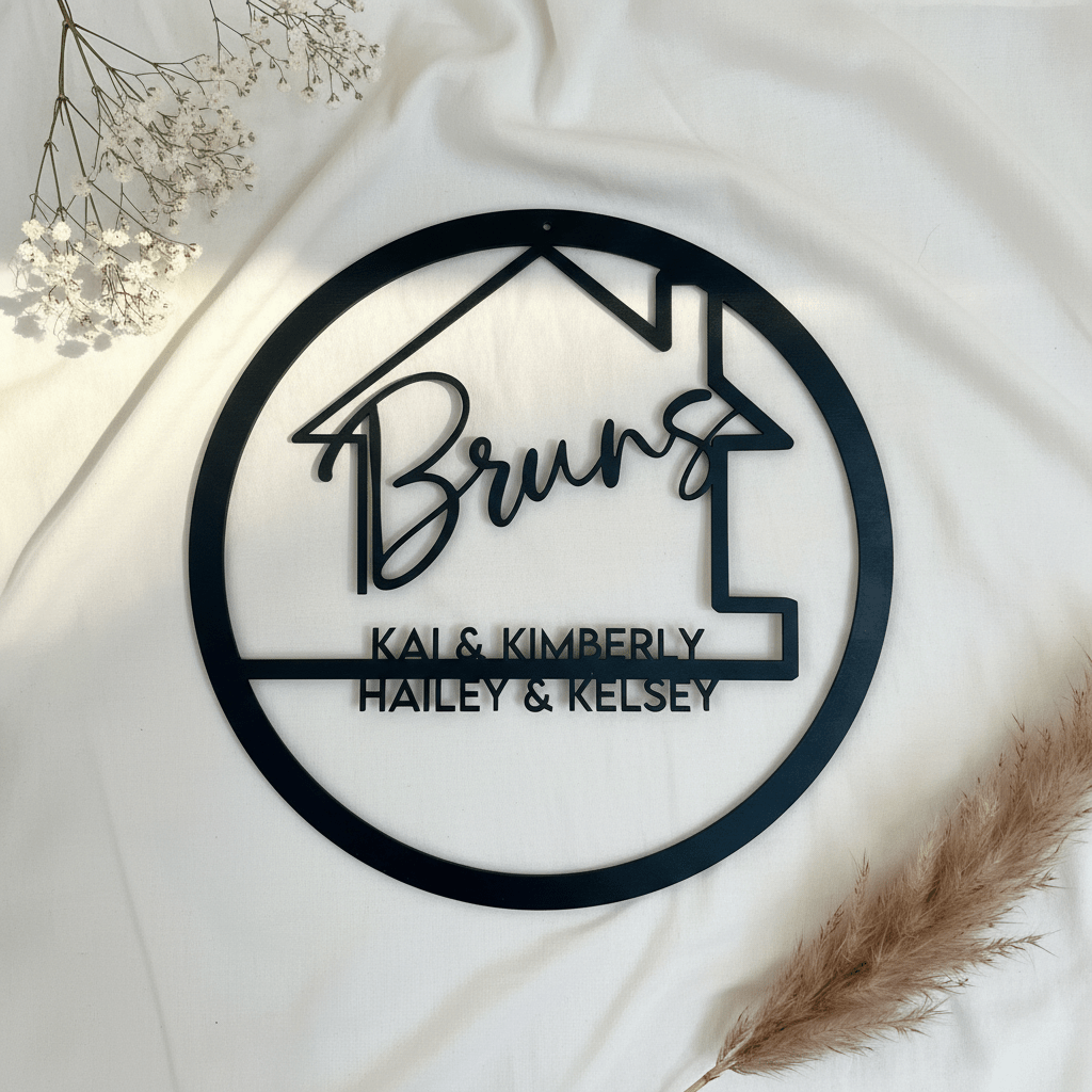 Familienschild aus Holz personalisiert | Türkranz & Wanddeko für Zuhause - LaserArt Germany