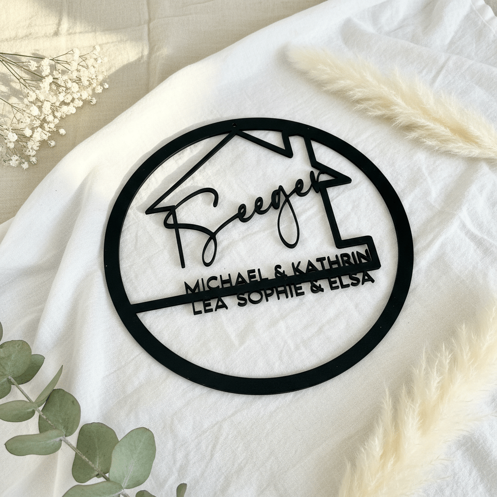 Familienschild aus Holz personalisiert | Türkranz & Wanddeko für Zuhause - LaserArt Germany