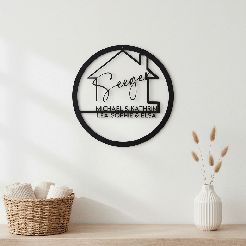 Familienschild aus Holz personalisiert | Türkranz & Wanddeko für Zuhause - LaserArt Germany