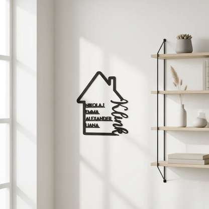 Familienschild | Holzschild Haus mit Namen personalisiert | Familienhaus aus Holz - LaserArt Germany