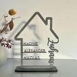 Familienschild | Holzschild Haus mit Namen personalisiert | Familienhaus aus Holz - LaserArt Germany