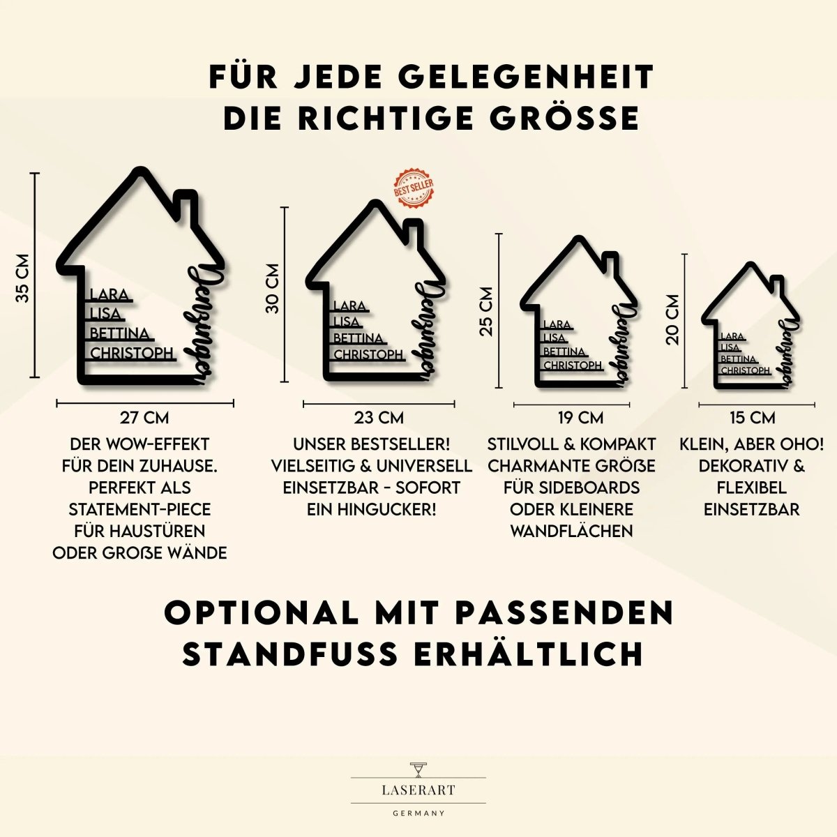 Familienschild | Holzschild Haus mit Namen personalisiert | Familienhaus aus Holz - LaserArt Germany