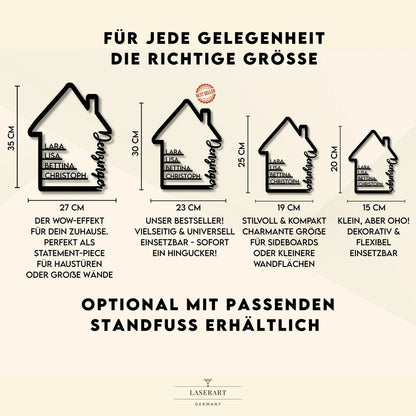 Familienschild | Holzschild Haus mit Namen personalisiert | Familienhaus aus Holz - LaserArt Germany