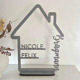Familienschild | Holzschild Haus mit Namen personalisiert | Familienhaus aus Holz - LaserArt Germany