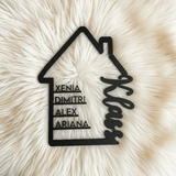 Familienschild | Holzschild Haus mit Namen personalisiert | Familienhaus aus Holz - LaserArt Germany