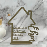 Familienschild | Holzschild Haus mit Namen personalisiert | Familienhaus aus Holz - LaserArt Germany