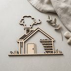 Familienschild in Hausform zum Einzug | Holz - LaserArt Germany