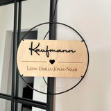 Familienschild personalisiert aus Holz und Metall | Türkranz Familienschild - LaserArt Germany
