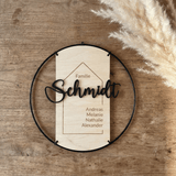 Familienschild personalisiert aus Holz und Metall | Türschild Familie - LaserArt Germany