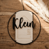 Familienschild personalisiert aus Holz und Metall | Türschild Familie - LaserArt Germany