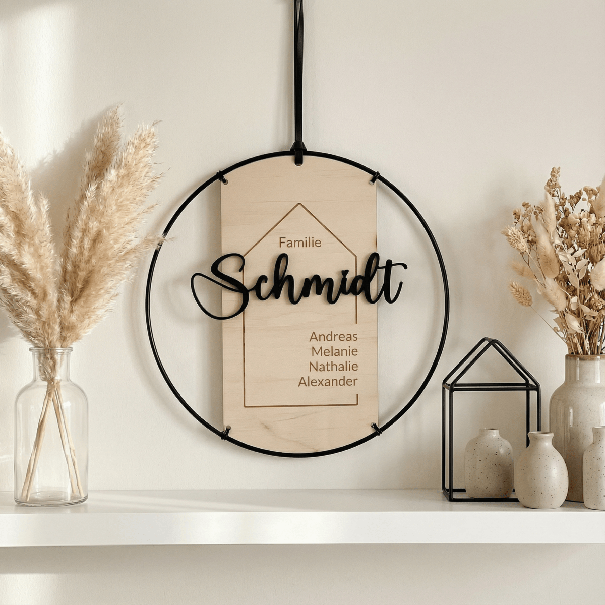 Familienschild personalisiert aus Holz und Metall | Türschild Familie - LaserArt Germany