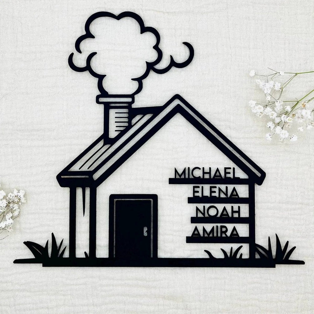Familienschild personalisiert in Hausform | Geschenk zum Einzug - LaserArt Germany