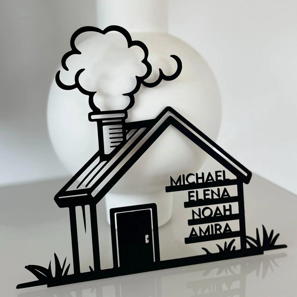 Familienschild personalisiert in Hausform | Geschenk zum Einzug - LaserArt Germany