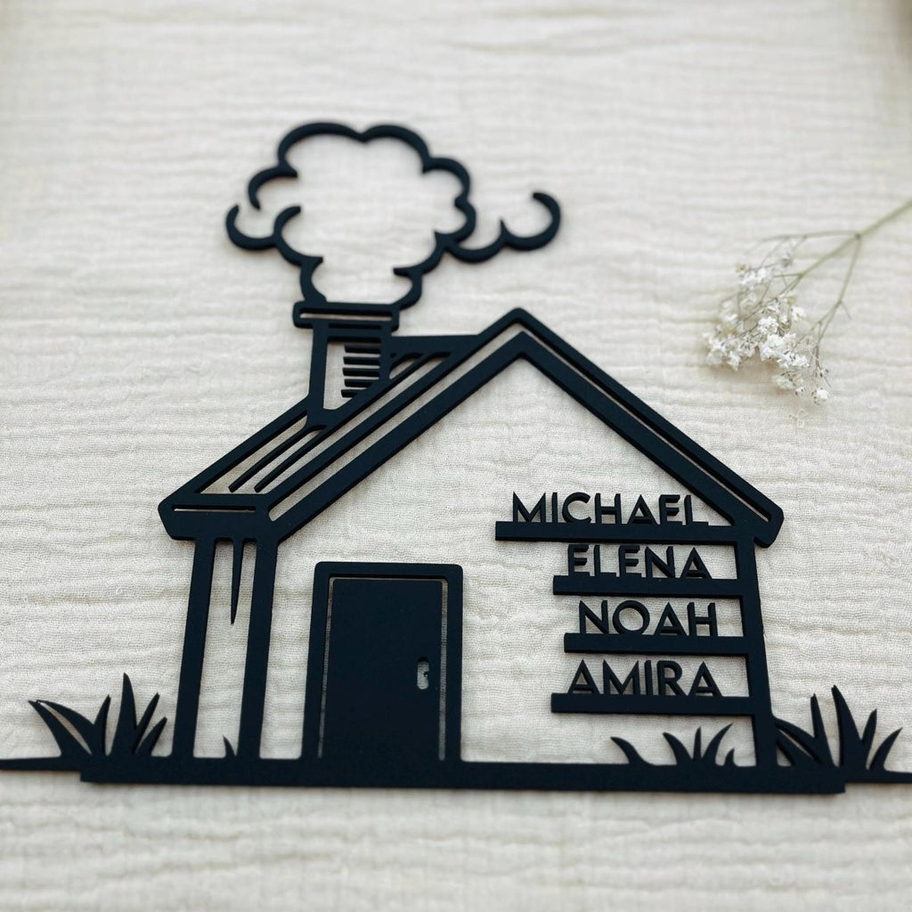 Familienschild personalisiert in Hausform | Geschenk zum Einzug - LaserArt Germany