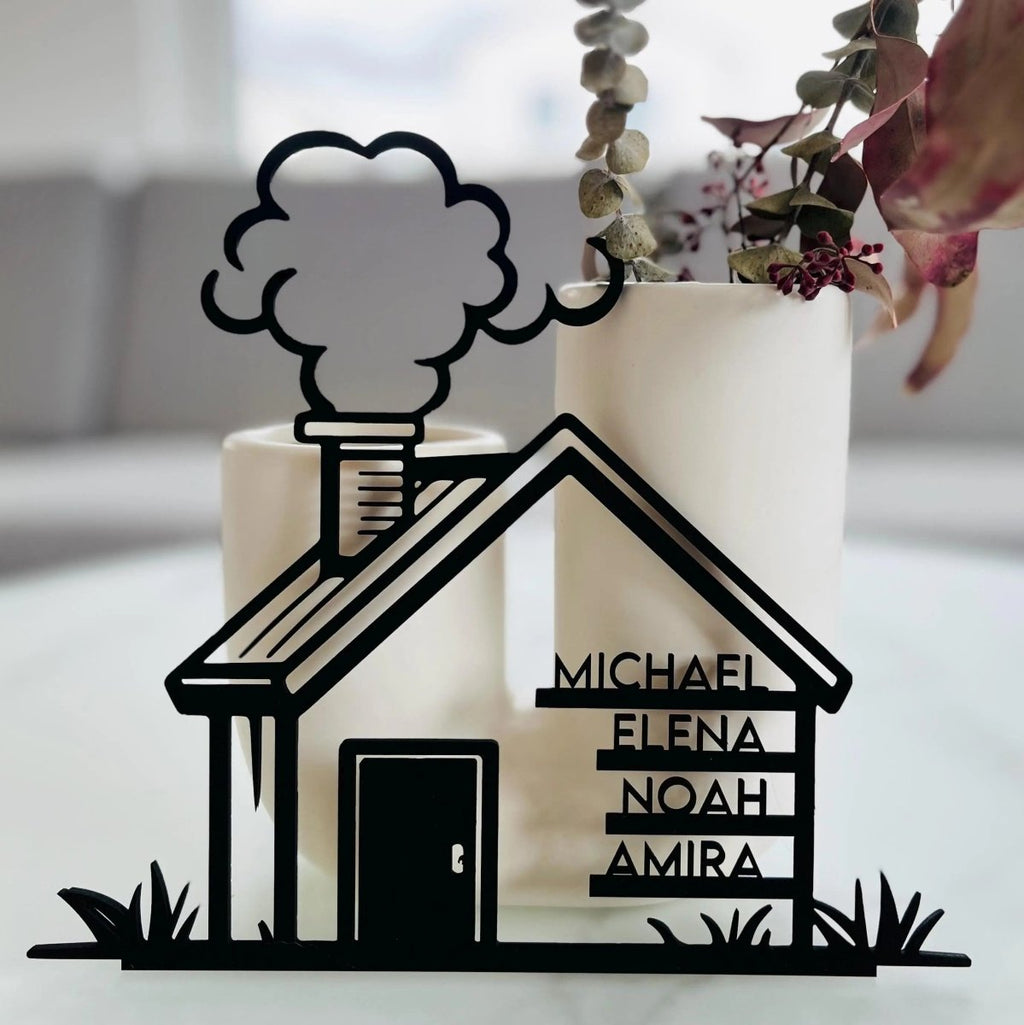 Familienschild personalisiert in Hausform | Geschenk zum Einzug - LaserArt Germany