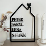 Familienschild personalisiert mit Vornamen aller Familienmitglieder - LaserArt Germany
