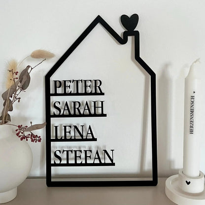 Familienschild personalisiert mit Vornamen aller Familienmitglieder - LaserArt Germany