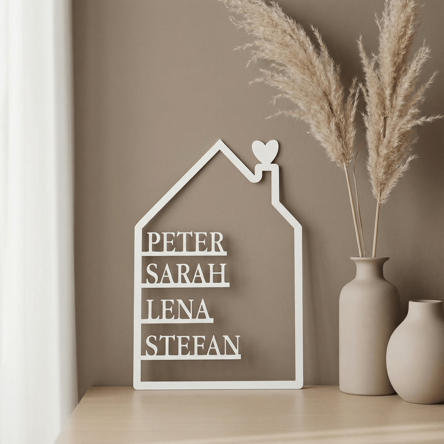 Familienschild personalisiert mit Vornamen aller Familienmitglieder - LaserArt Germany