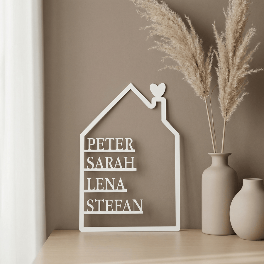 Familienschild personalisiert mit Vornamen aller Familienmitglieder - LaserArt Germany