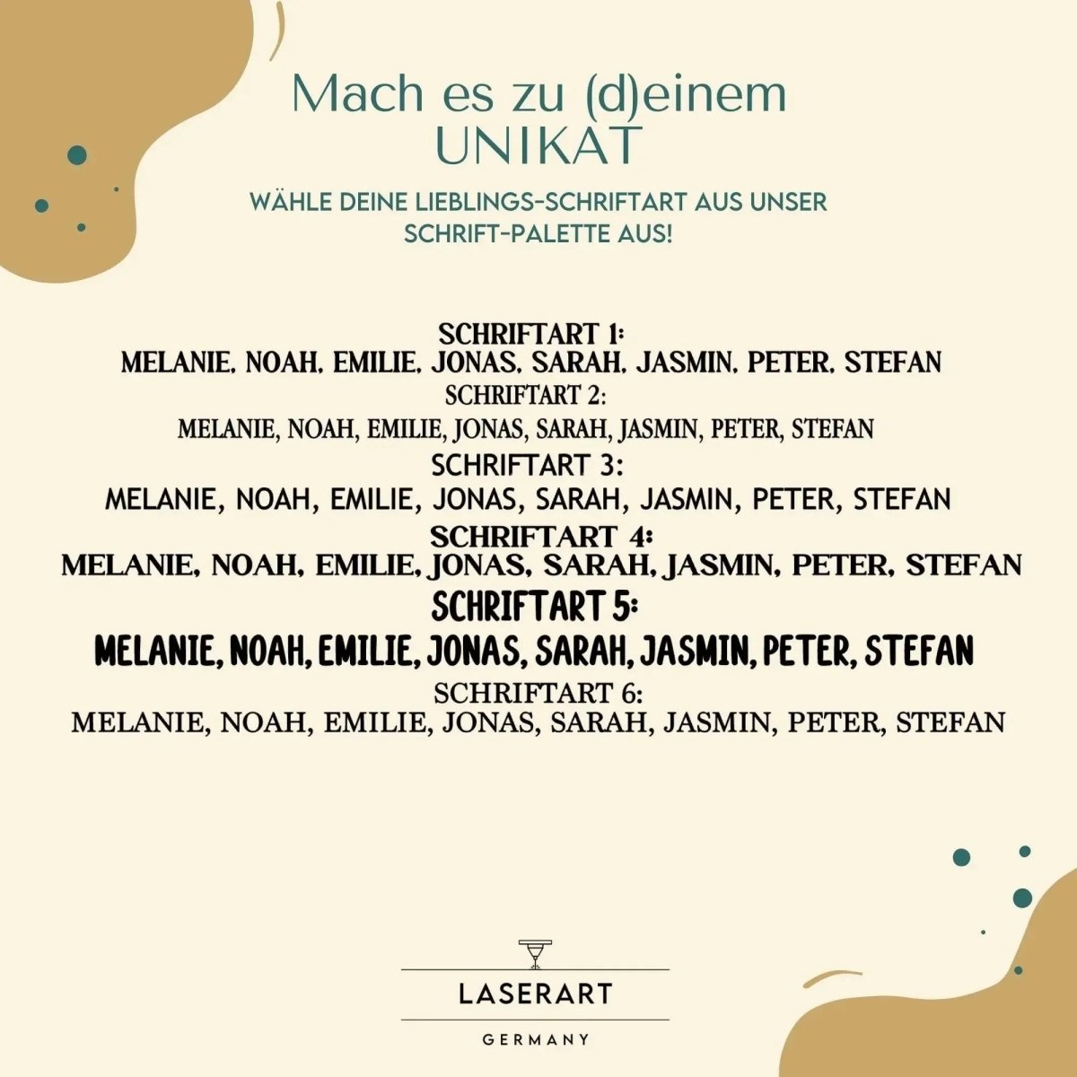 Familienschild personalisiert mit Vornamen aller Familienmitglieder - LaserArt Germany