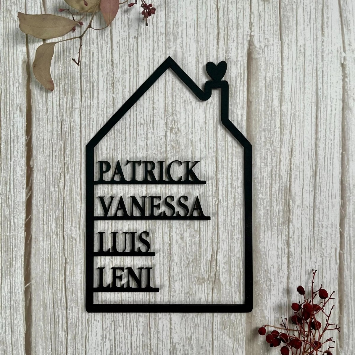 Familienschild personalisiert mit Vornamen aller Familienmitglieder - LaserArt Germany