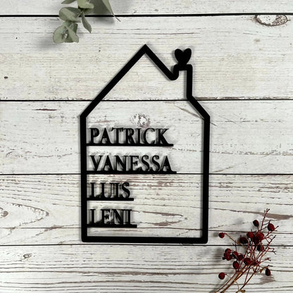 Familienschild personalisiert mit Vornamen aller Familienmitglieder - LaserArt Germany