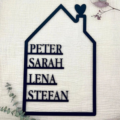 Familienschild personalisiert mit Vornamen aller Familienmitglieder - LaserArt Germany