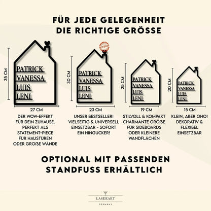 Familienschild personalisiert mit Vornamen aller Familienmitglieder - LaserArt Germany