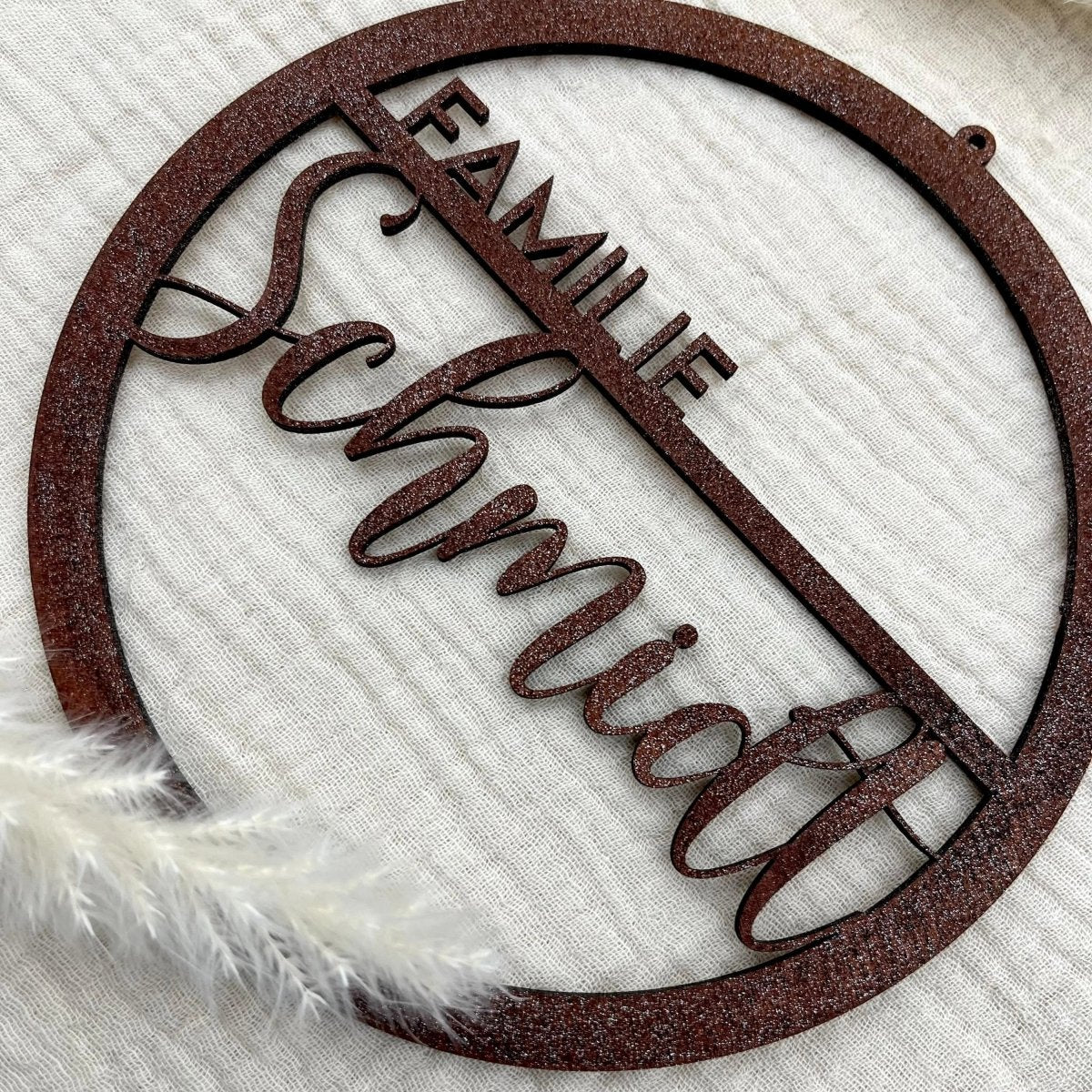 Familienschild | Türschild | Personalisiertes Türkranz mit Name - LaserArt Germany