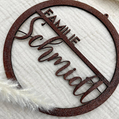 Familienschild | Türschild | Personalisiertes Türkranz mit Name - LaserArt Germany