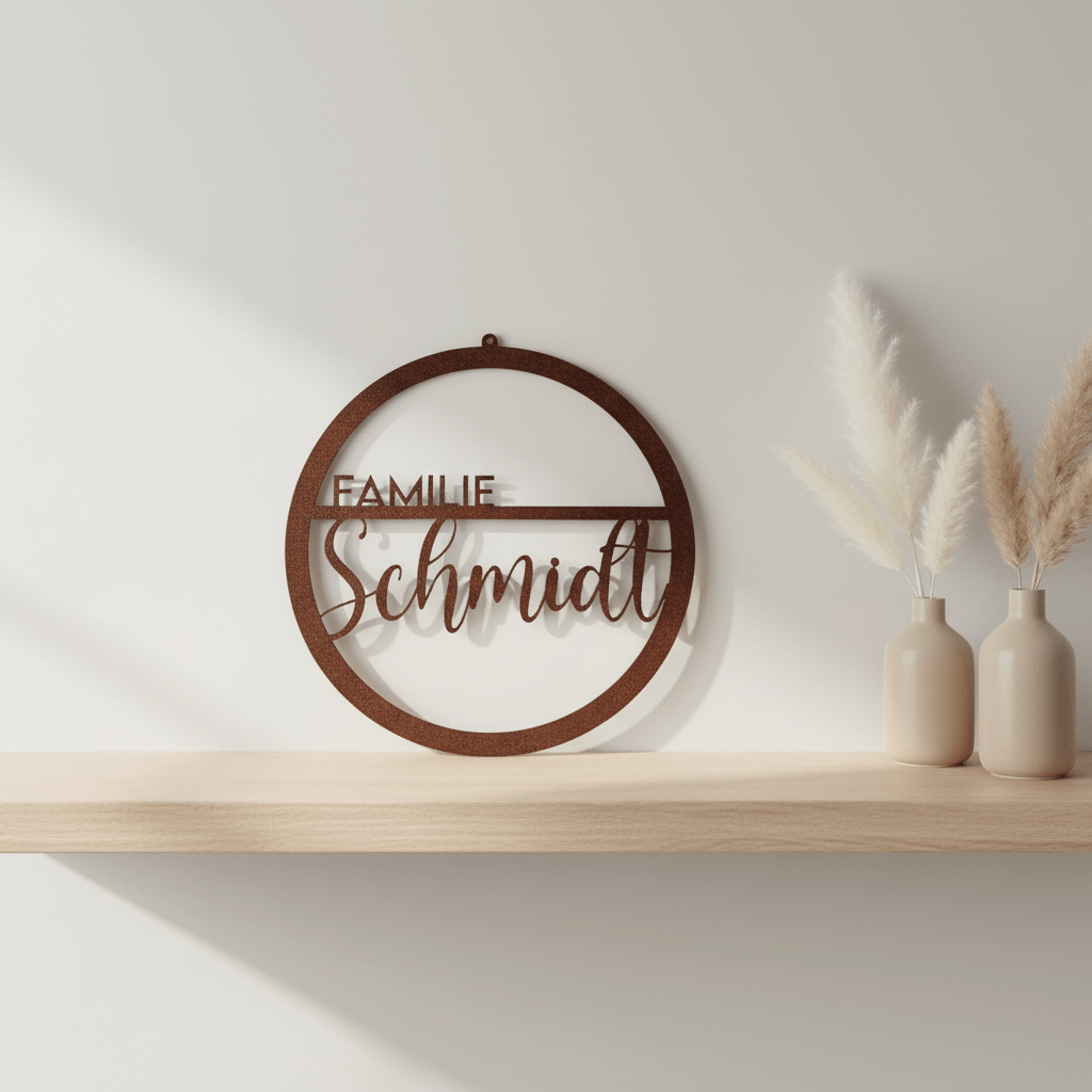 Familienschild | Türschild | Personalisiertes Türkranz mit Name - LaserArt Germany