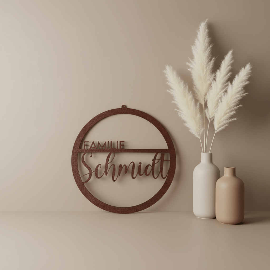 Familienschild | Türschild | Personalisiertes Türkranz mit Name - LaserArt Germany