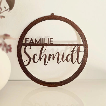Familienschild | Türschild | Personalisiertes Türkranz mit Name - LaserArt Germany