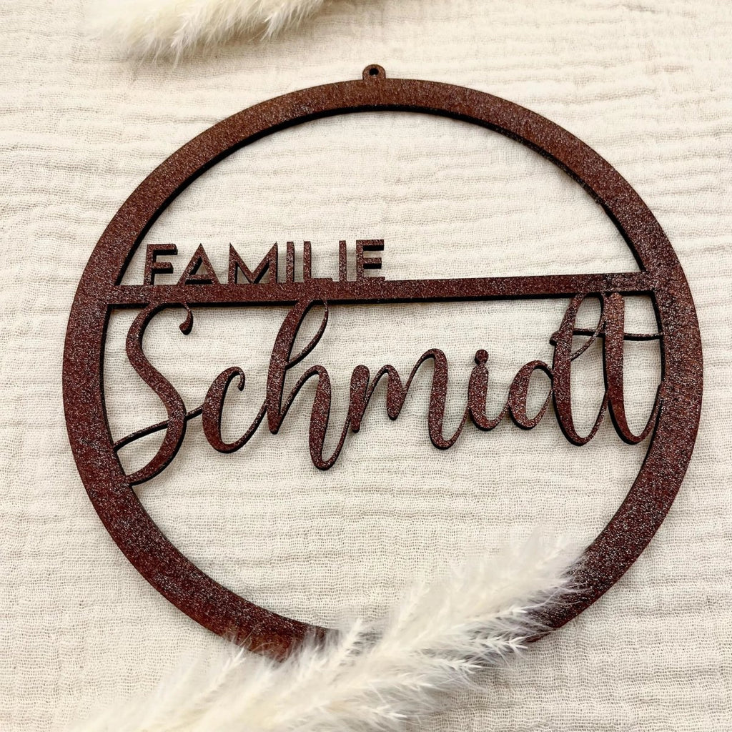 Familienschild | Türschild | Personalisiertes Türkranz mit Name - LaserArt Germany