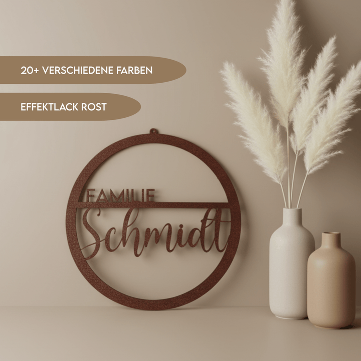 Familienschild | Türschild | Personalisiertes Türkranz mit Name - LaserArt Germany