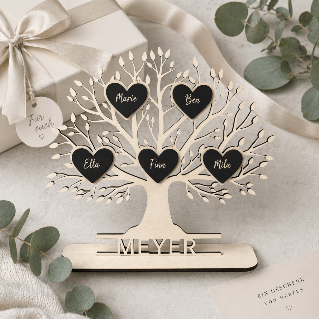 Familienstammbaum aus Holz | personalisiert mit Namen - LaserArt Germany
