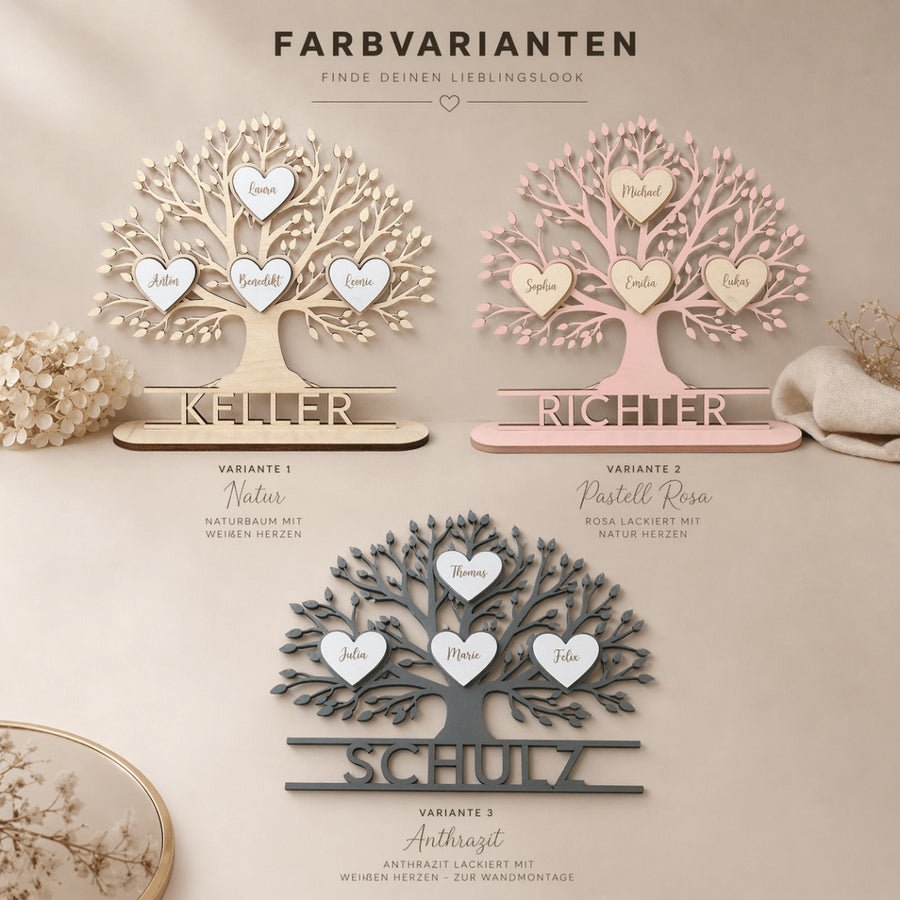 Familienstammbaum aus Holz | personalisiert mit Namen - LaserArt Germany