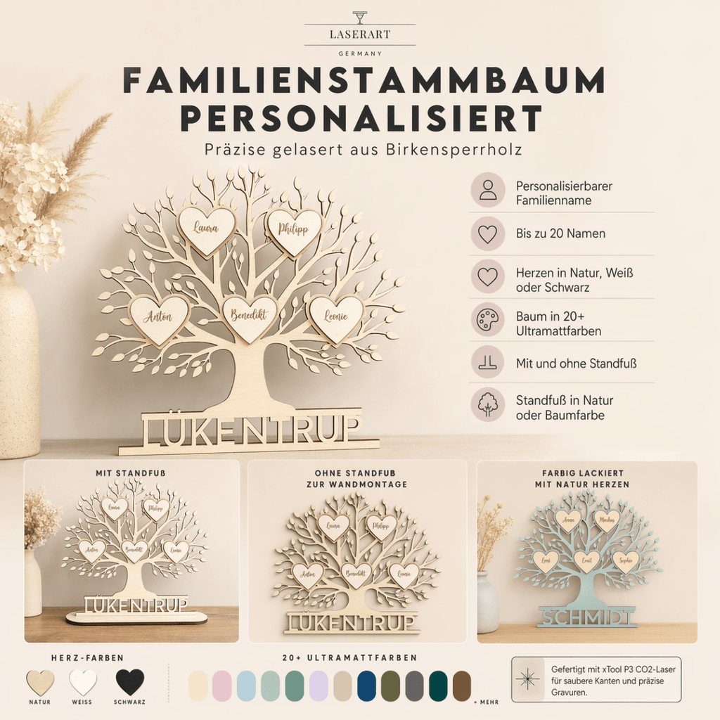 Familienstammbaum aus Holz | personalisiert mit Namen - LaserArt Germany