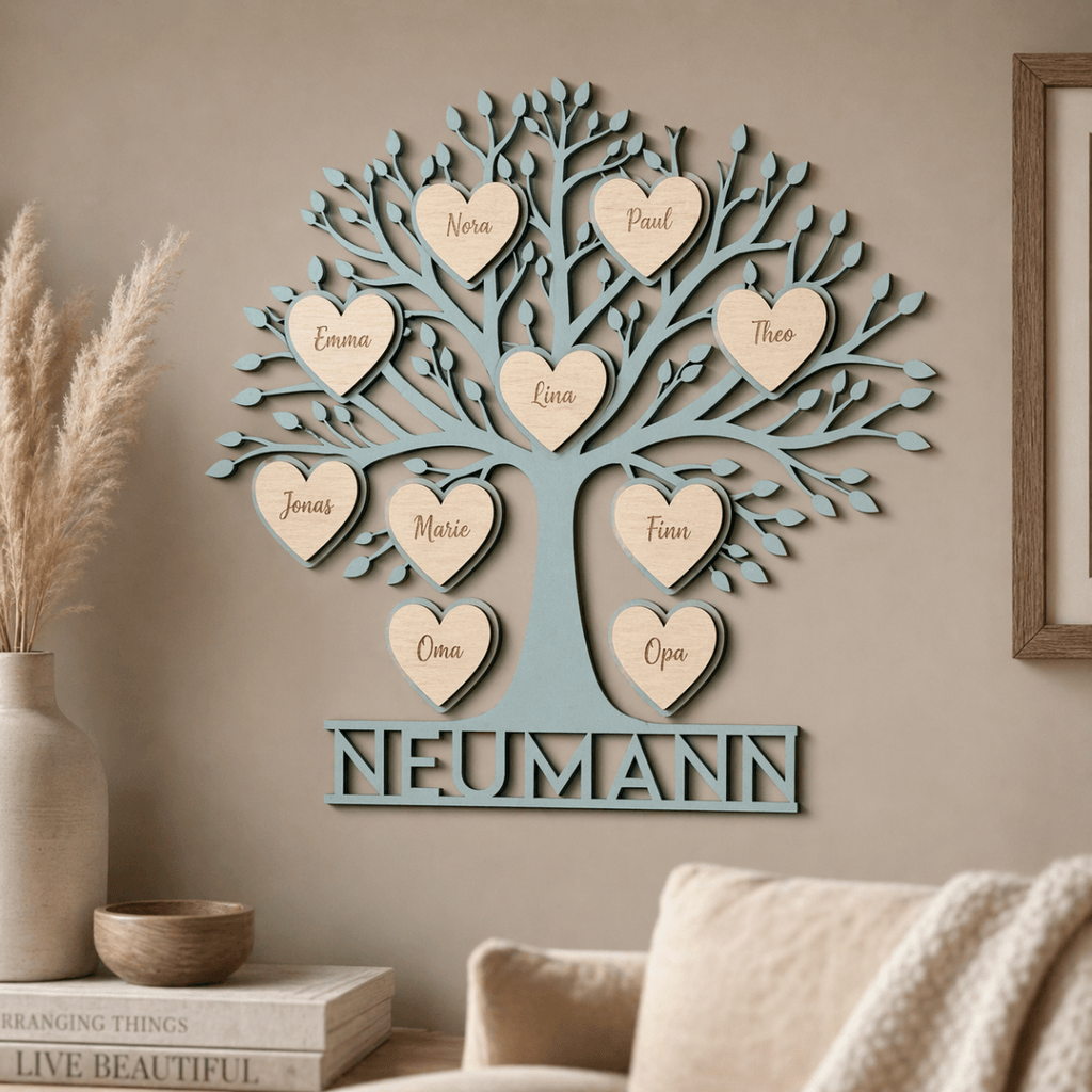 Familienstammbaum aus Holz | personalisiert mit Namen - LaserArt Germany