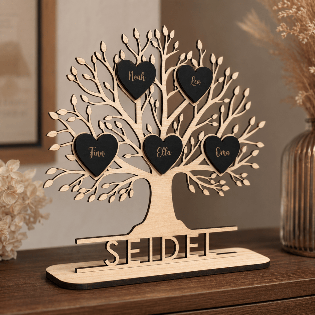 Familienstammbaum aus Holz | personalisiert mit Namen - LaserArt Germany
