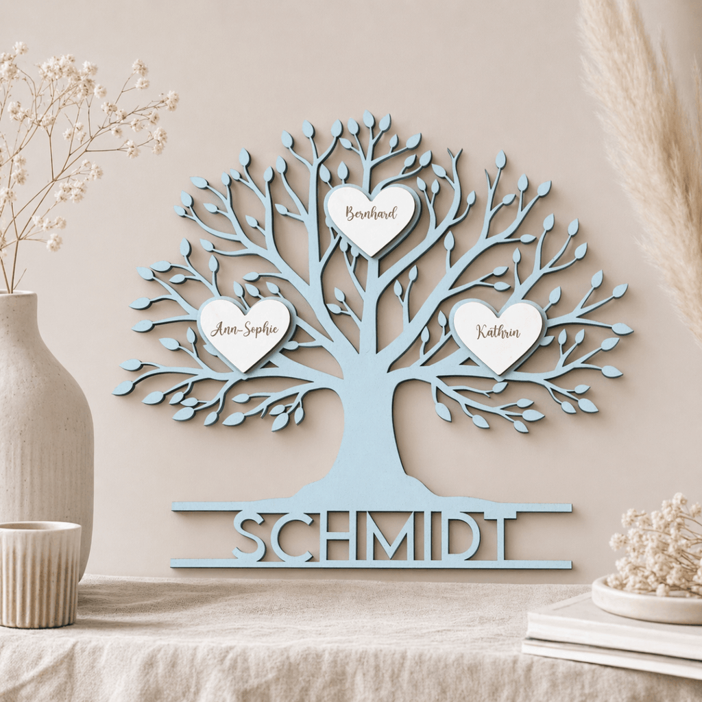 Familienstammbaum aus Holz | personalisiert mit Namen - LaserArt Germany