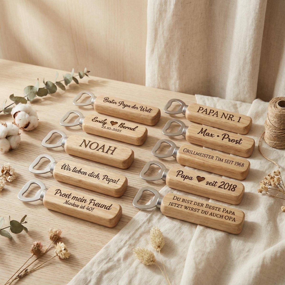Flaschenöffner Geburtstag Mann personalisiert – Geschenk für Männer aus Holz - LaserArt Germany