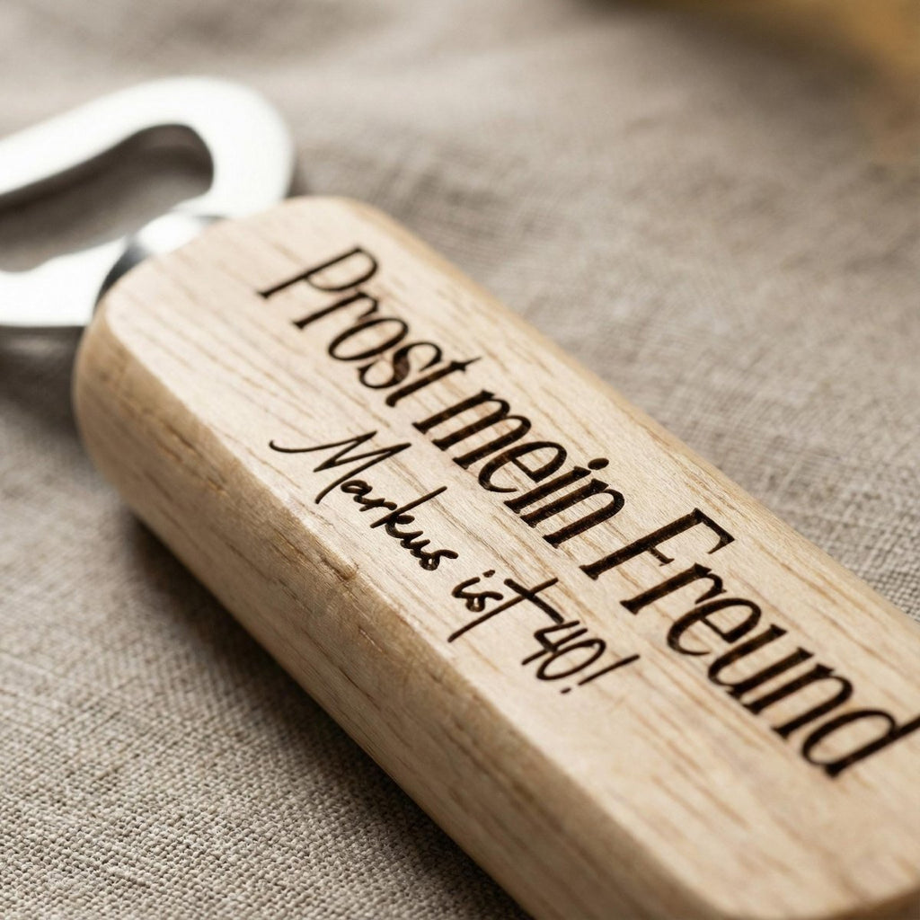 Flaschenöffner Geburtstag Mann personalisiert – Geschenk für Männer aus Holz - LaserArt Germany
