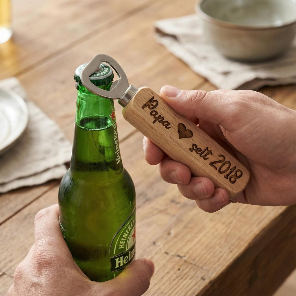 Flaschenöffner Papa personalisiert – Geschenk für Papa aus Holz mit Gravur - LaserArt Germany