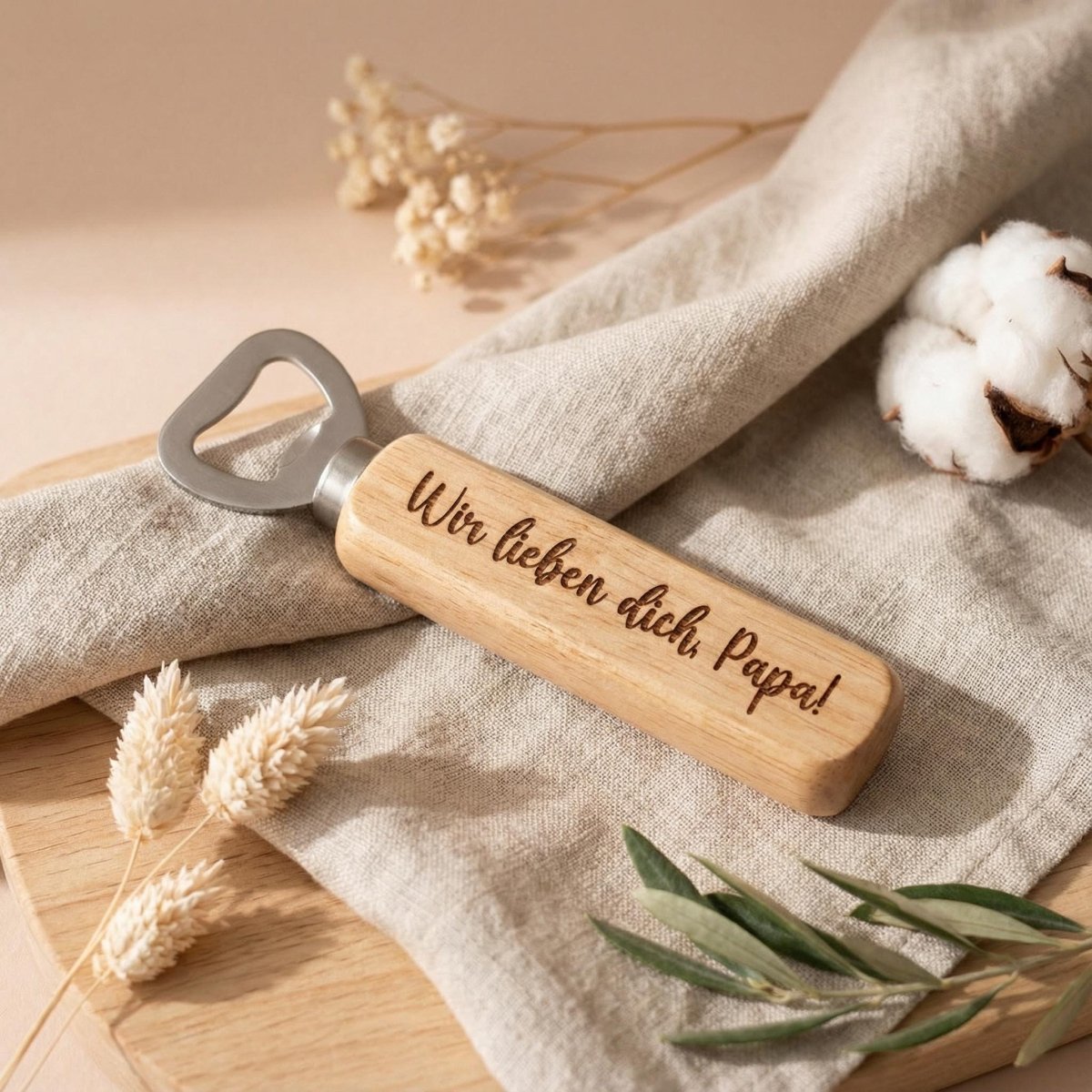 Flaschenöffner Papa personalisiert – Geschenk für Papa aus Holz mit Gravur - LaserArt Germany