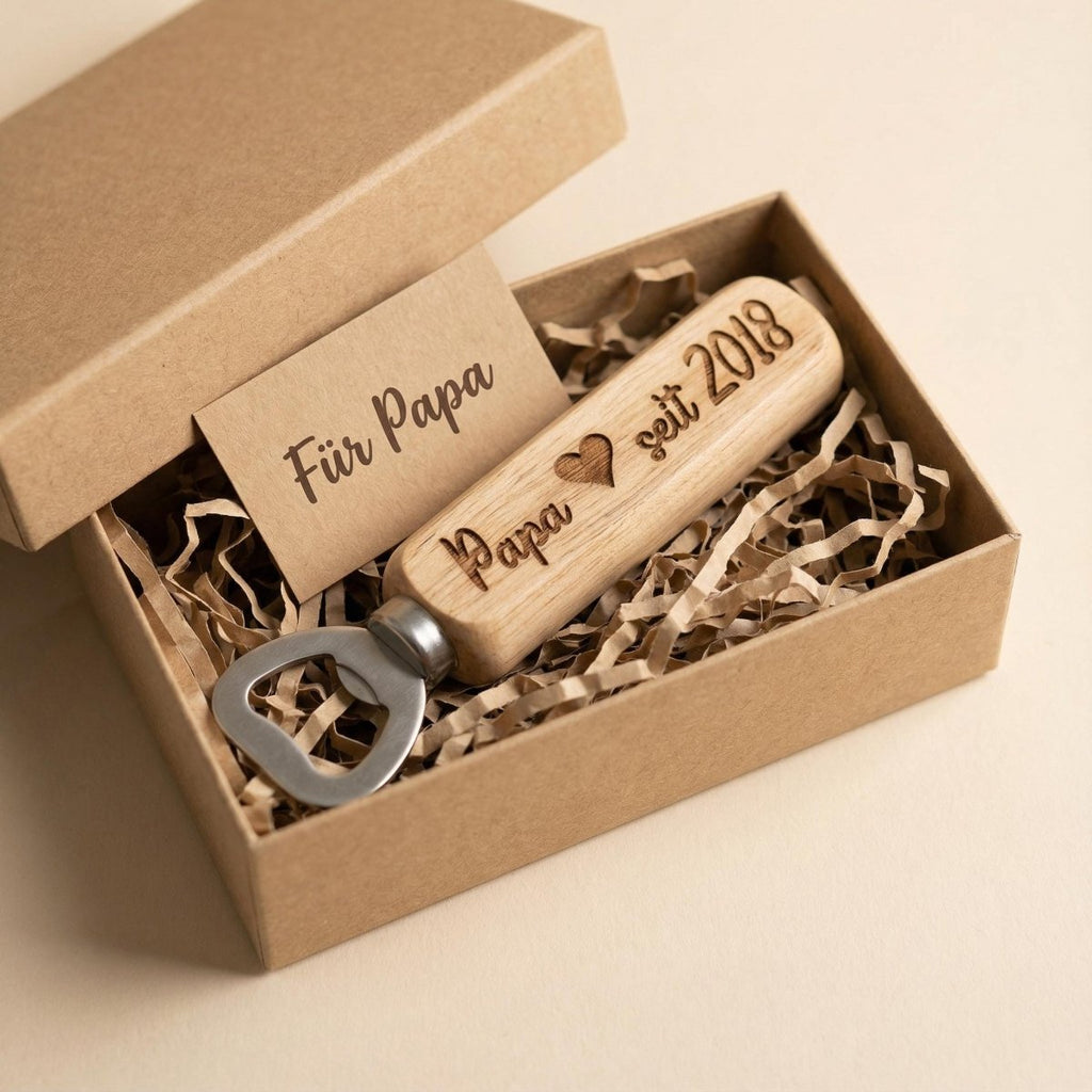 Flaschenöffner Papa personalisiert – Geschenk für Papa aus Holz mit Gravur - LaserArt Germany