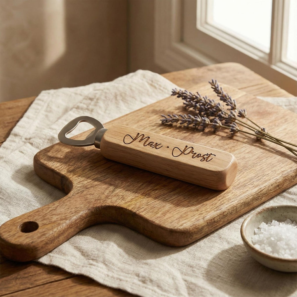 Flaschenöffner personalisiert – Geschenk für Männer aus Holz mit Gravur - LaserArt Germany